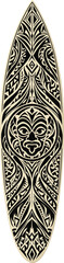 Fototapeta premium A Polynesian tribal surfboard illustration features intricate designs on a board