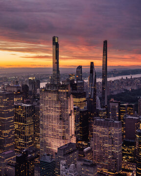 Midtown Manhattan Skyscrapers at Colorful Sunset in New York City