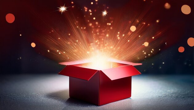 surprise gift reveal with bright red box opening to display exciting present inside