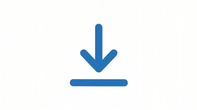 Clean animated blue download arrow icon on a white background. Modern flat vector style UI and UX symbol representing file download, saving, importing, cloud storage, software installation, digital tr