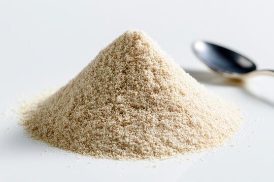 Powdered guar gum on a pristine white background &acirc;&euro;&rdquo; close-up product photograph