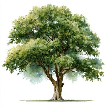 Watercolor style drawing of an elm tree isolated on white