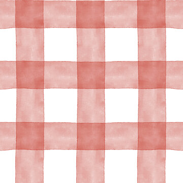 Seamless watercolor pink gingham pattern with a soft hand painted texture and classic checkered design. for fabric, wrapping paper, scrapbook paper, stationery, kitchen textiles, nursery decor, 