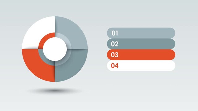 Animated pie chart mockup. Infographic 4 parts with orange accents