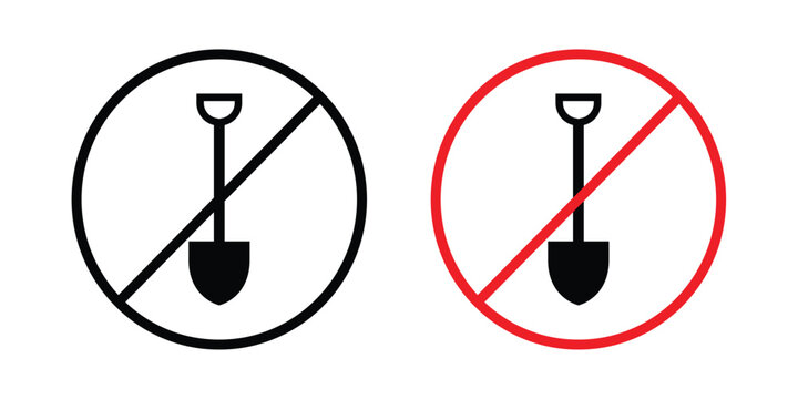 No digging sign black and white pictogram set