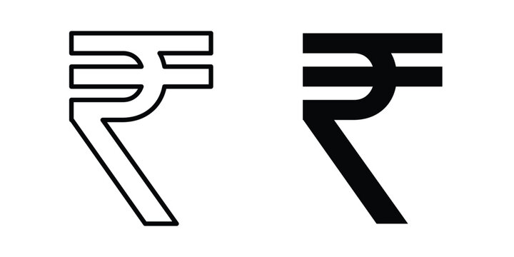 Indian rupee icon black and white pictogram set