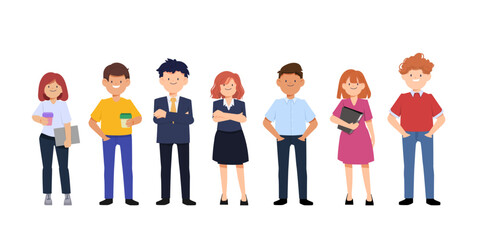 Obraz premium Business people teamwork office character. Colleague working together concept. Flat cartoon character design.