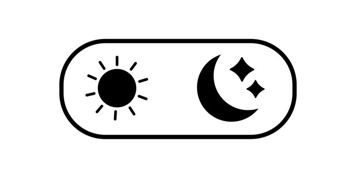 Day and night mode toggle switch icon with sun and crescent moon symbols