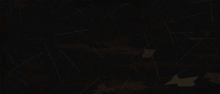 Dark abstract background with scattered stars and faint polygonal shapes with warm brown and orange tones, textured with fine lines across deep cosmic space.