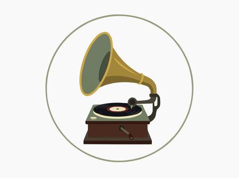 An old gramophone on a neutral background for the concept of music and nostalgia.
