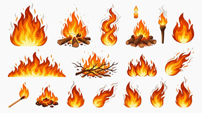 A collection of different fire styles for concept of graphic resource.
