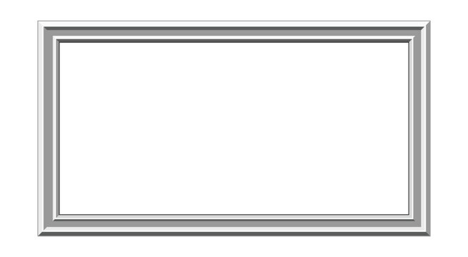Silver rectangular frame with beveled edges a three dimensional object on a white background metallic three dimensional border edge molding