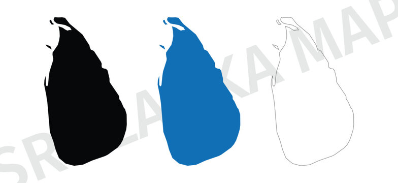 Set of sri lanka map silhouettes, black, blue and outline versions