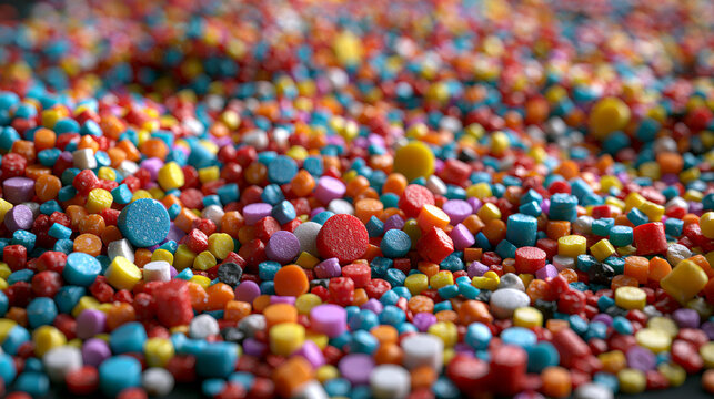 Colorful Plastic Polymer Granules Close-Up | Polypropylene, HDPE and PVC Resin Pellets 3D Illustration
