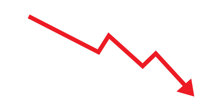 Red arrow line showing a downward business trend or economic decline