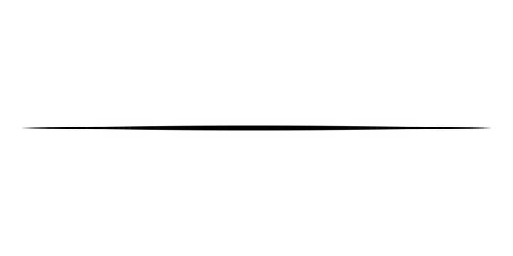 A single thin horizontal black line with tapered sharp edges on a clean surface