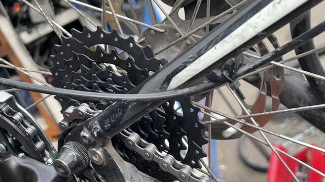 Close-Up of Bicycle Rear Cassette Gears and Chain