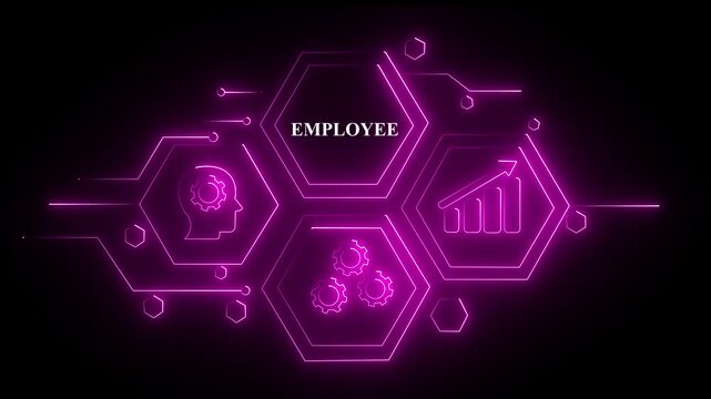Abstract pink neon Hud knowledge ability business gear icon Glowing neon line concept. Glowing "EMPLOYE" button in German on a futuristic, abstract wave technology animation on black background ...
