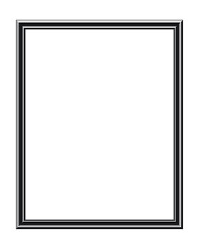 Black rectangular frame with silver edging stands against a white background offering a clean presentation border edge molding picture
