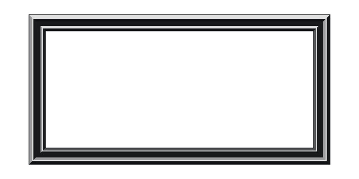 Black and silver rectangular frame with a white background presented as a three dimensional object border three dimensional shape design