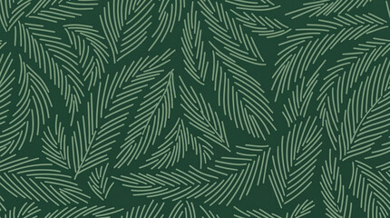 Fototapeta premium A seamless vector background featuring hand-drawn stylized pine tree or fir branches in a minimal, modern line art style, perfect for seasonal designs.