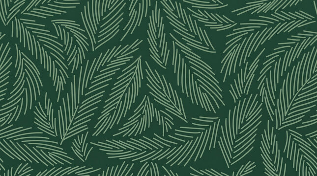 A seamless vector background featuring hand-drawn stylized pine tree or fir branches in a minimal, modern line art style, perfect for seasonal designs.