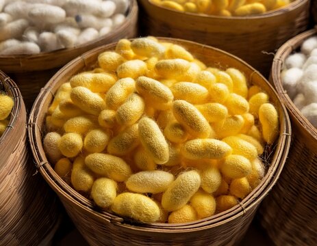 silk cocoons gathered natural fiber production insect larvae stage