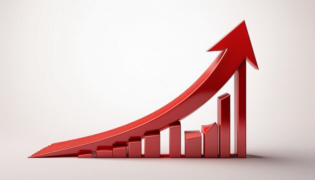 3d red upward arrow graph showing rising trend isolated white background ai