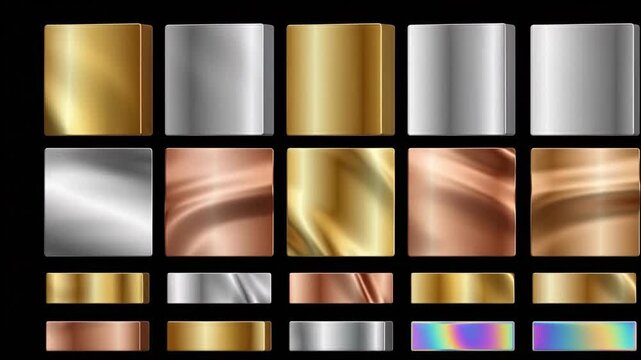 Collection of various metallic texture squares and rectangles