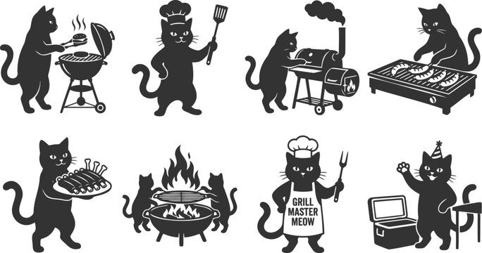 Cat grill master cooking barbecue set for summer outdoor food events design