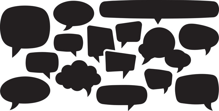 Collection of black speech bubbles and thought balloons on a white background