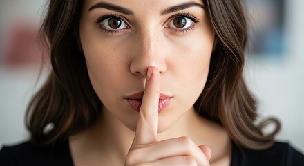 Naklejka premium Young woman holding finger to lips in silence gesture medical consultation