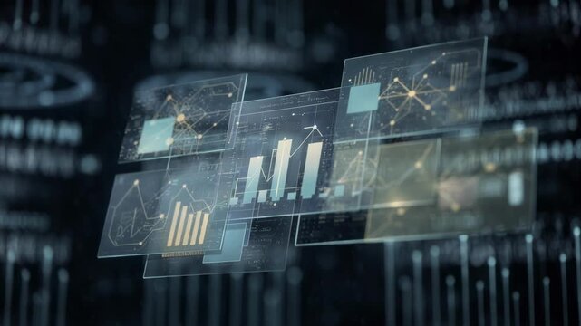 Close medium shot of a digital interface visualizing multiasset portfolio allocation enhanced by quantum computing background elements intentionally blurred.