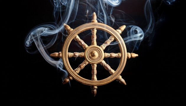 incense smoke forming buddhist dharma wheel on black background