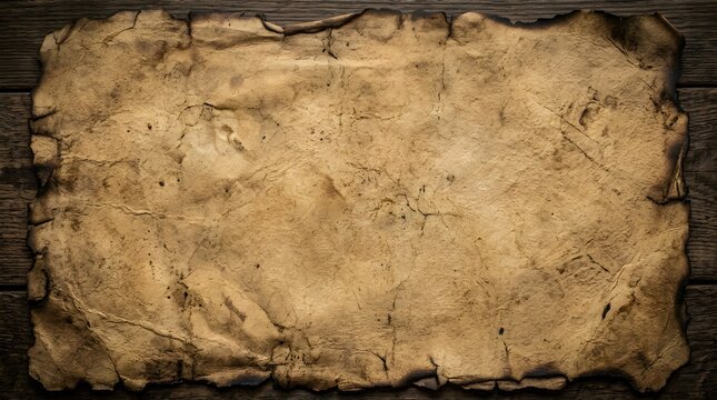 Antique parchment paper on rustic wood aged texture background