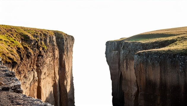 two cliffs with a gap isolated on white background