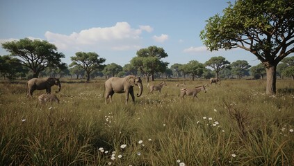 Obraz premium Zebras Stand Together in a Grassy Area During Daytime Under Clear Skies in a Natural Setting