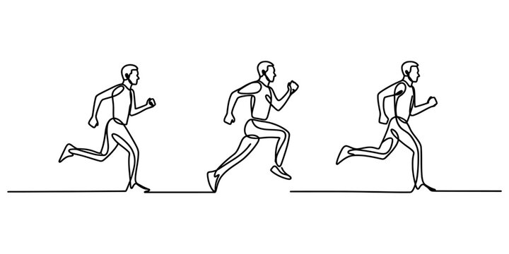 Continuous single line drawing of a person running in different poses showing movement and speed Vector, illustration