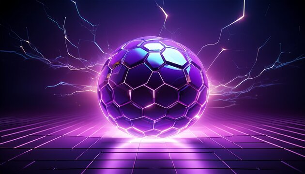 purple glowing sphere with lightning hexagonal floor dark background