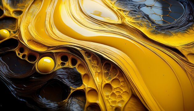 abstract macro texture of yellow sludge with dark oily fissures chemical pollution abstract