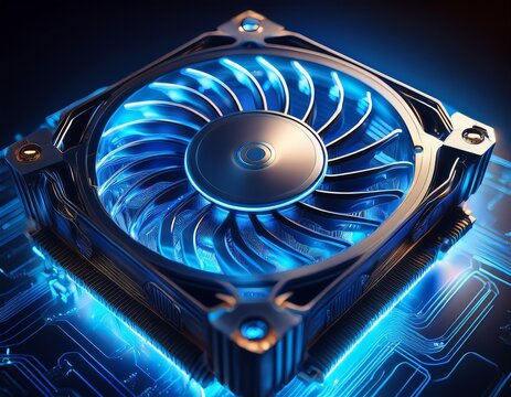 cooling pc fan with glowing blue light effects hardware components high tech computer hardware