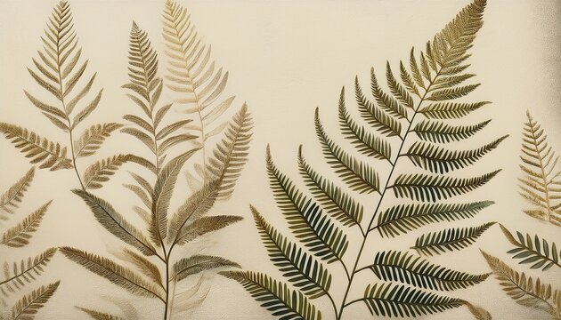 minimalist fern leaf pattern imprinted on beige textured paper background with minimalist botanical background