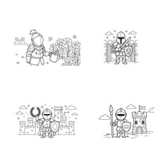 Obraz premium Charming Medieval Knights Coloring Pages for Kids
