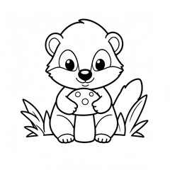 Fototapeta premium Little Badger with a Mushroom