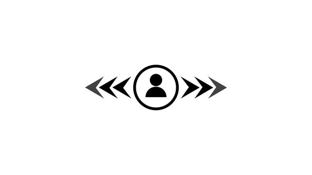 Abstract man and arrows around with different directions graphic animation. Alpha channel. Transparent background motion design. 4K resolution
