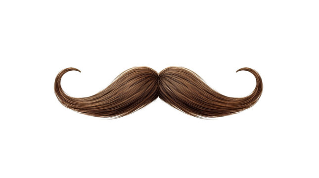 Detailed illustration of a brown mustache with realistic hair texture and smooth curves against a clean white background for commercial use in advertising, branding, and design projects.