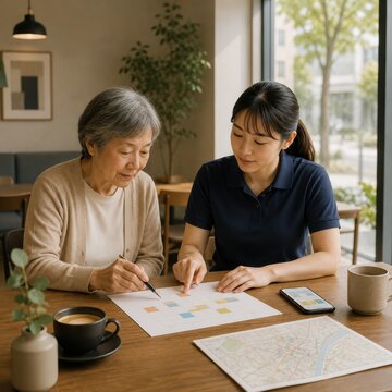 Senior and Caregiver Planning Daily Support at Neighborhood Cafe
