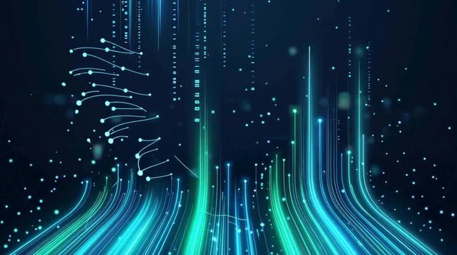 Abstract Futuristic Blue and Green Digital Light Trails Technology Moving Background Animation with Glowing Data Streams