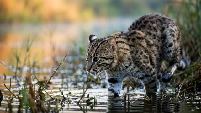 fishing cat close up in sundarbans mangrove forest morning light video