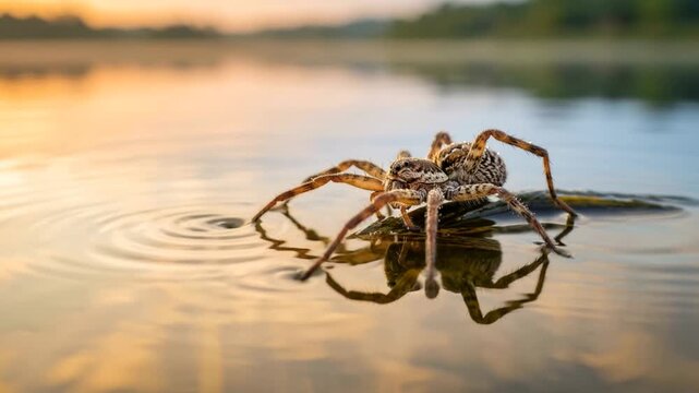 fishing spider close up in florida wetlands morning light vide